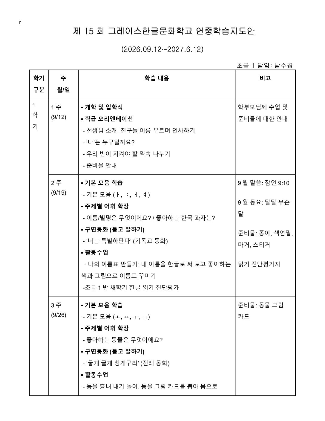 제 15회 초급 1 A반 연중학습지도안-1